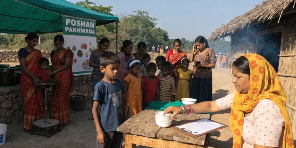 Poshan Pakhwada camp with Anganwadi workers and community members