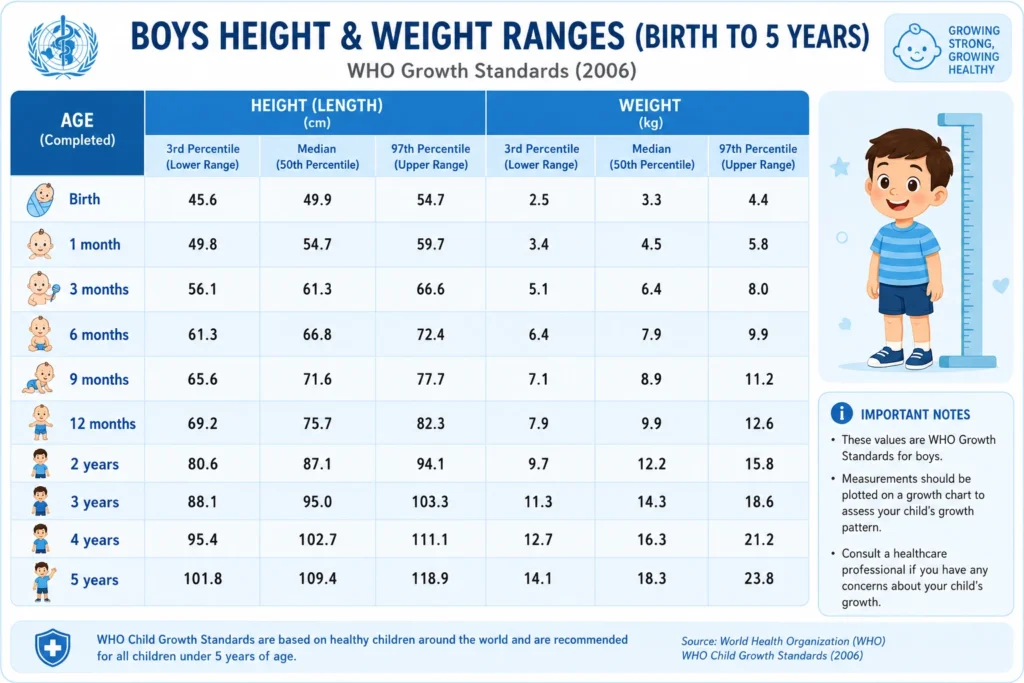 Boys growth table overview