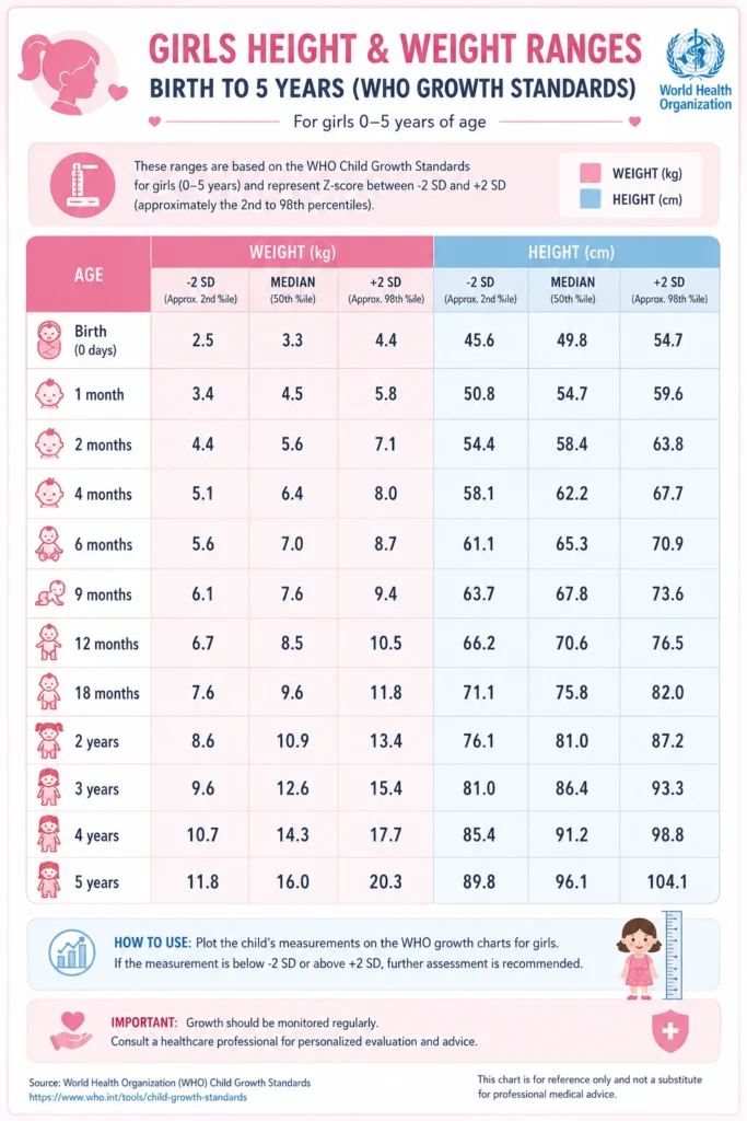 Girls growth table overview