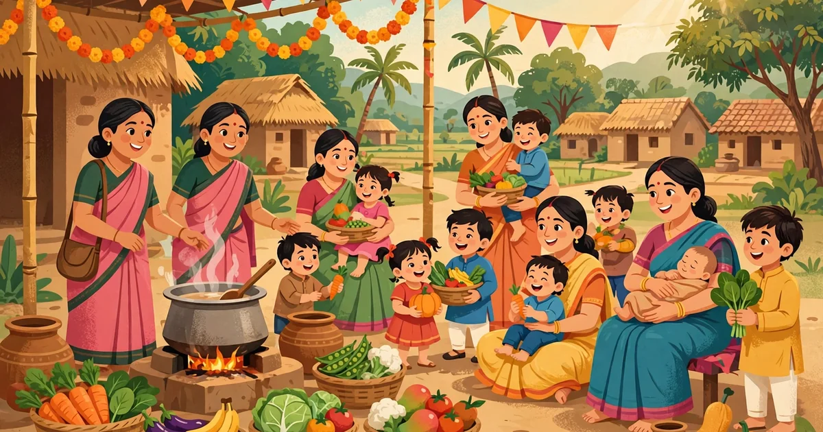 Poshan Maah 2026 — India's National Nutrition Month community celebration illustration