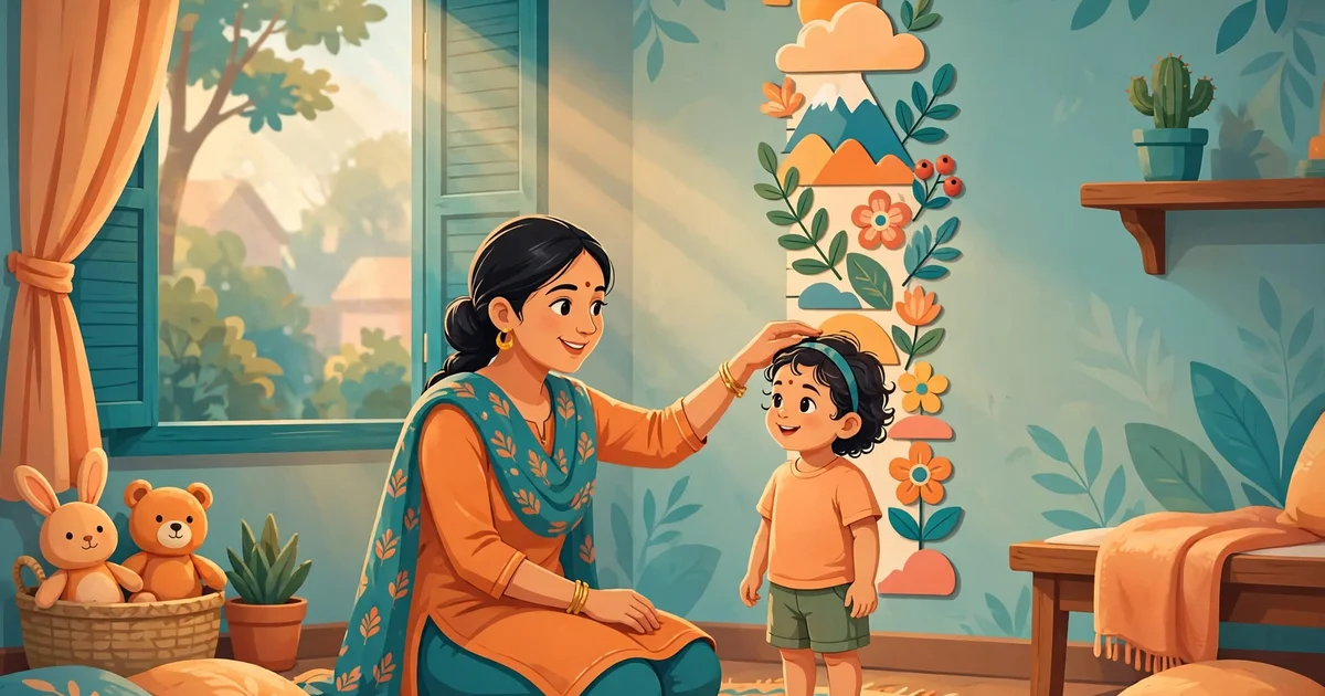 Indian mother using the Poshan Calculator for Parents to check her child's growth at home