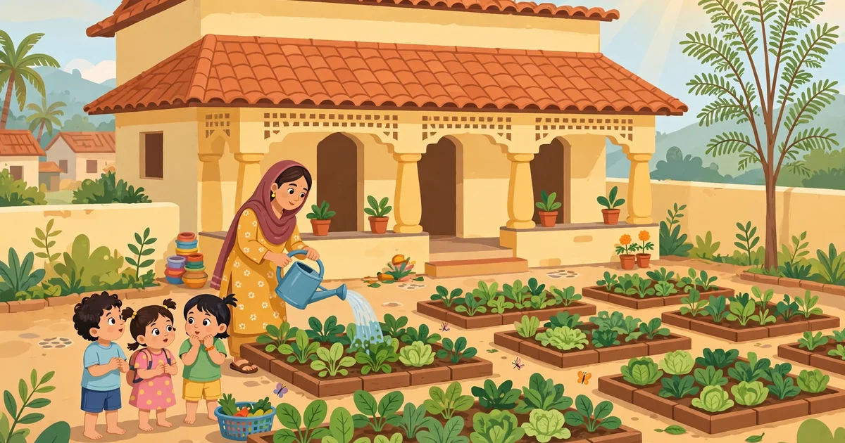 Anganwadi courtyard garden illustrating the Poshan Vatika setup guide