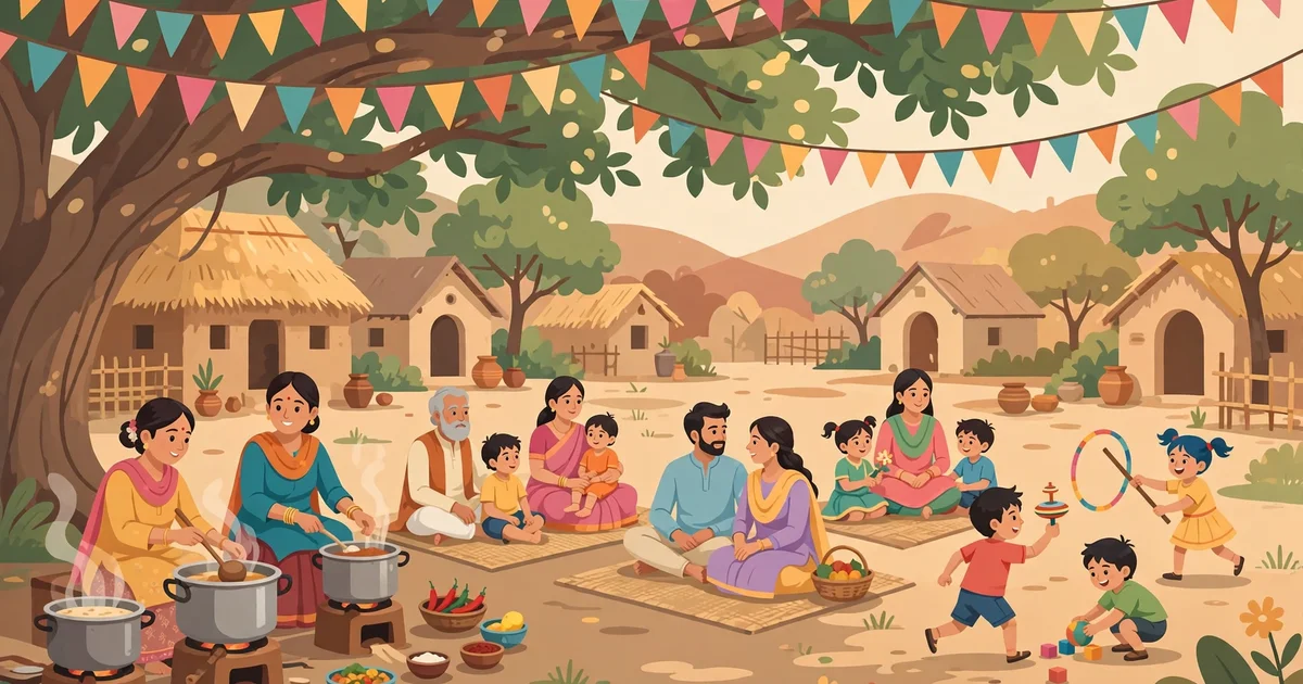 Village gathering under a tree illustrating Community-Based Events Poshan planning