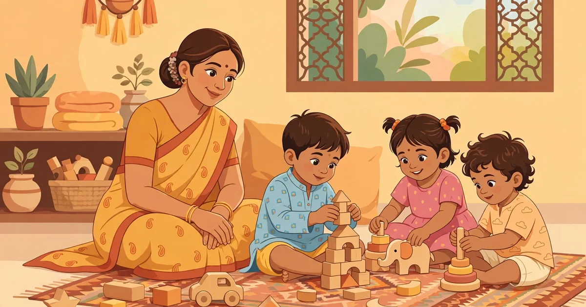 Children playing with blocks for early brain development