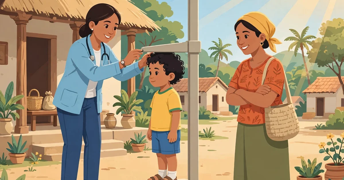 Supervisor measuring a child's height during a centre visit